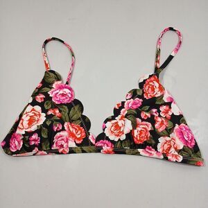 Women Bikini Top Tropical Vacation Black Red S/M 30" Bust Bikini Top